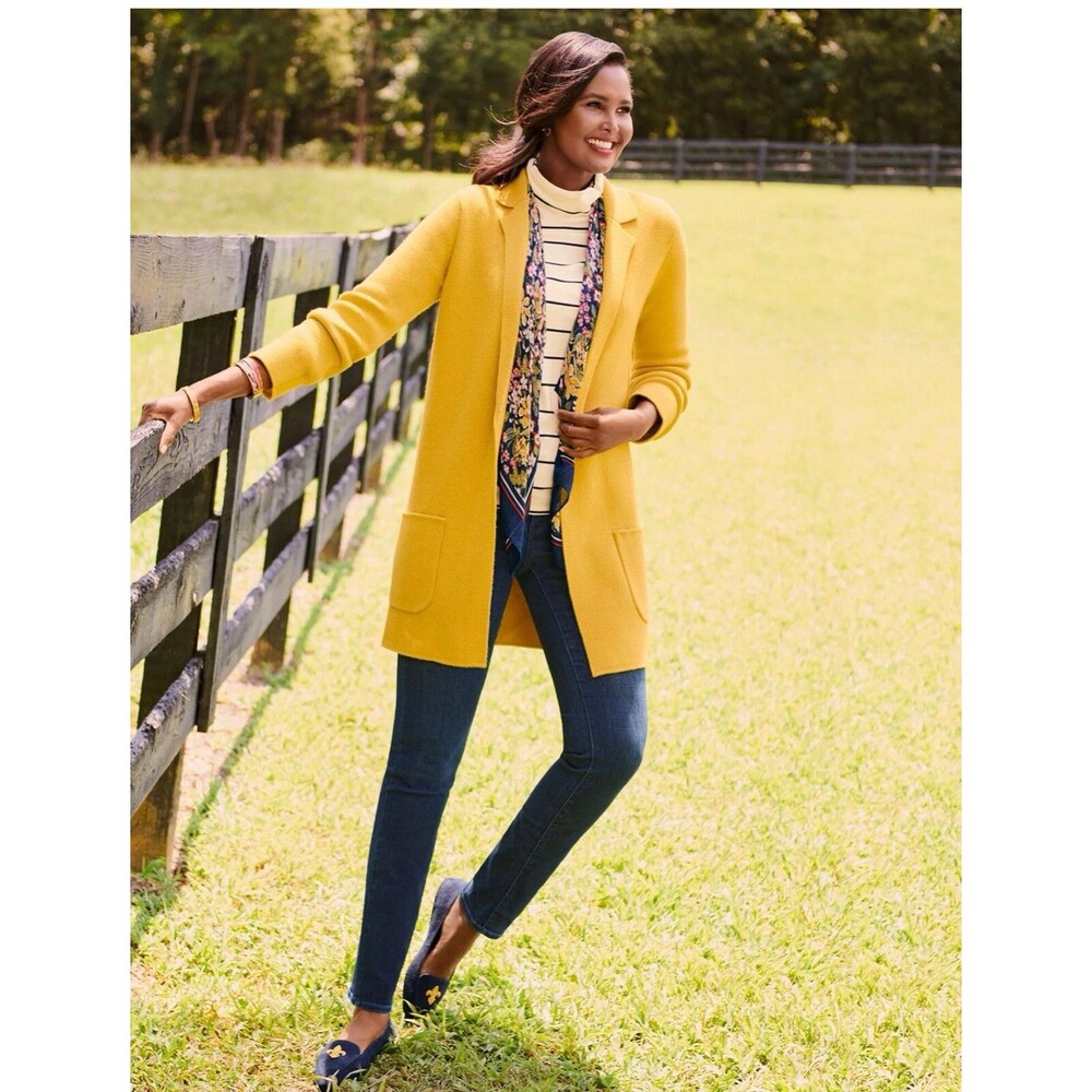 Talbots Milano Stitch Sweater Jacket Harvest Sun Yellow Size Medium Cardigan NWT - Picture 2 of 8